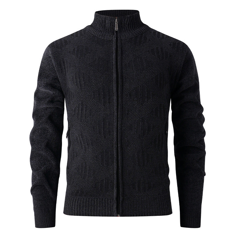 Streetwave Mens Knit Cardigan With Structured Geometric Pattern And Premium Zip Closure