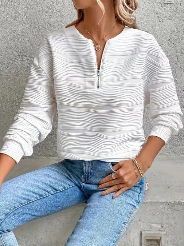 Street-wave Women's Modern Half Zip Sweatshirt With Textured Design For Fashionable Women Everyday Wear