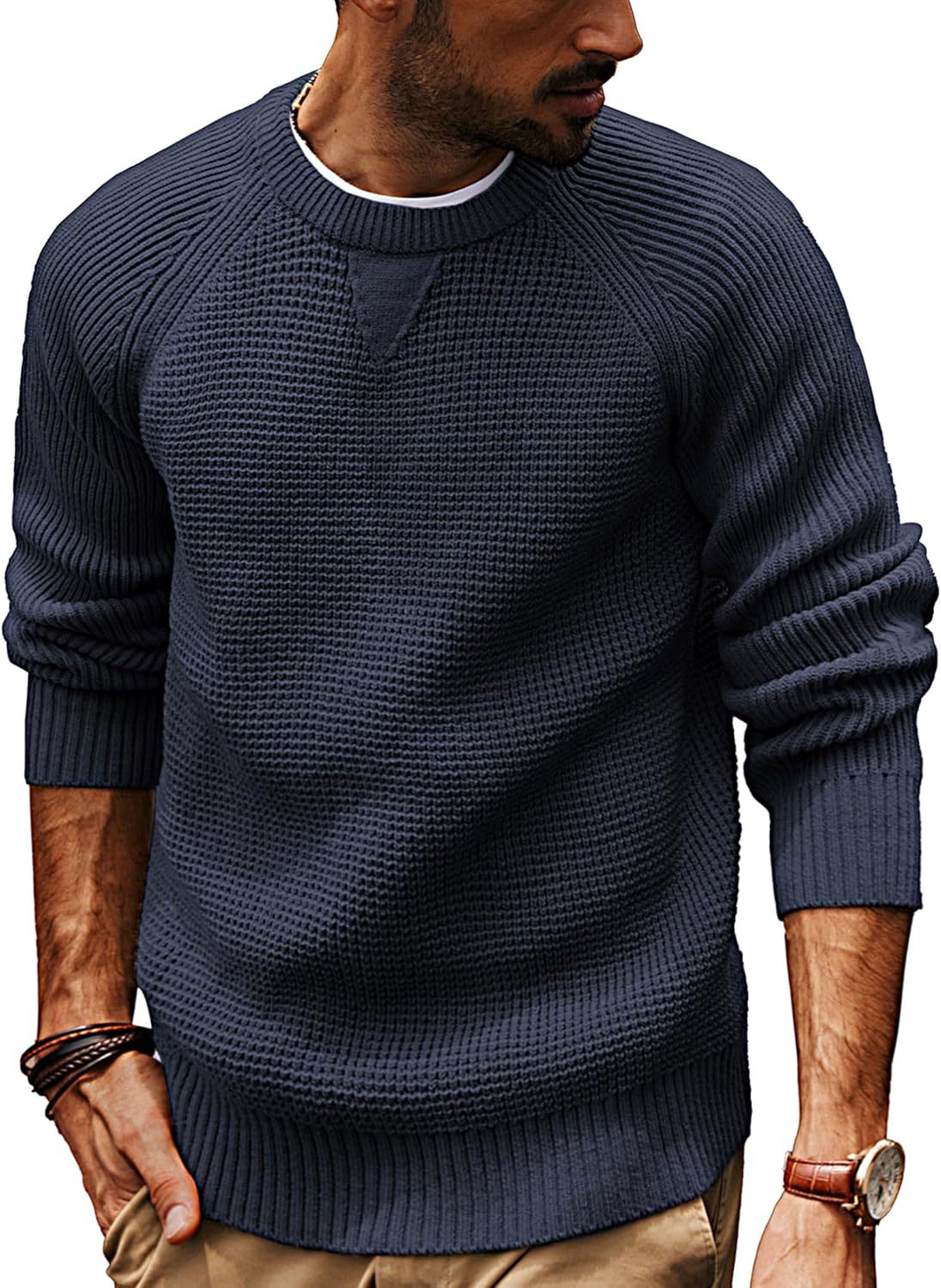 Street-wave Men's Structured Knit Sweater with Relaxed Fit Versatile Casual Pullover