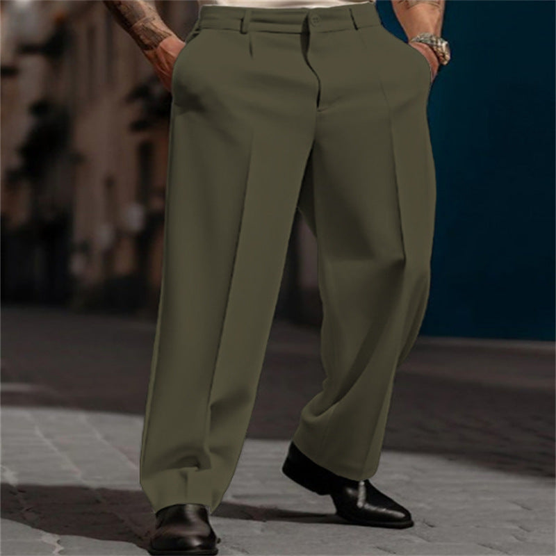 Street-Wave Men's High-Waisted Wide-Leg Suit Trousers for Timeless Elegance and Comfort
