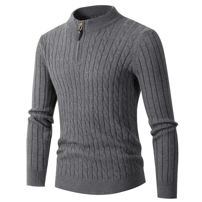 Street-Wave Men Soft Cotton Cable Knit Turtleneck Zip Sweater for Everyday Style