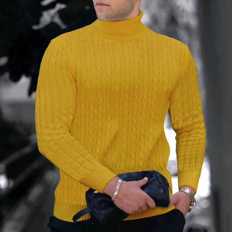Street-wave Mens Ribbed Turtleneck Sweater With Structured Design For Warm Comfort
