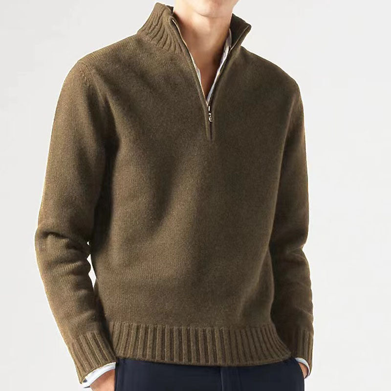 Street-Wave Mens Wool High-Collar Zip Sweater For Cold Days Cozy Warmth Modern Style