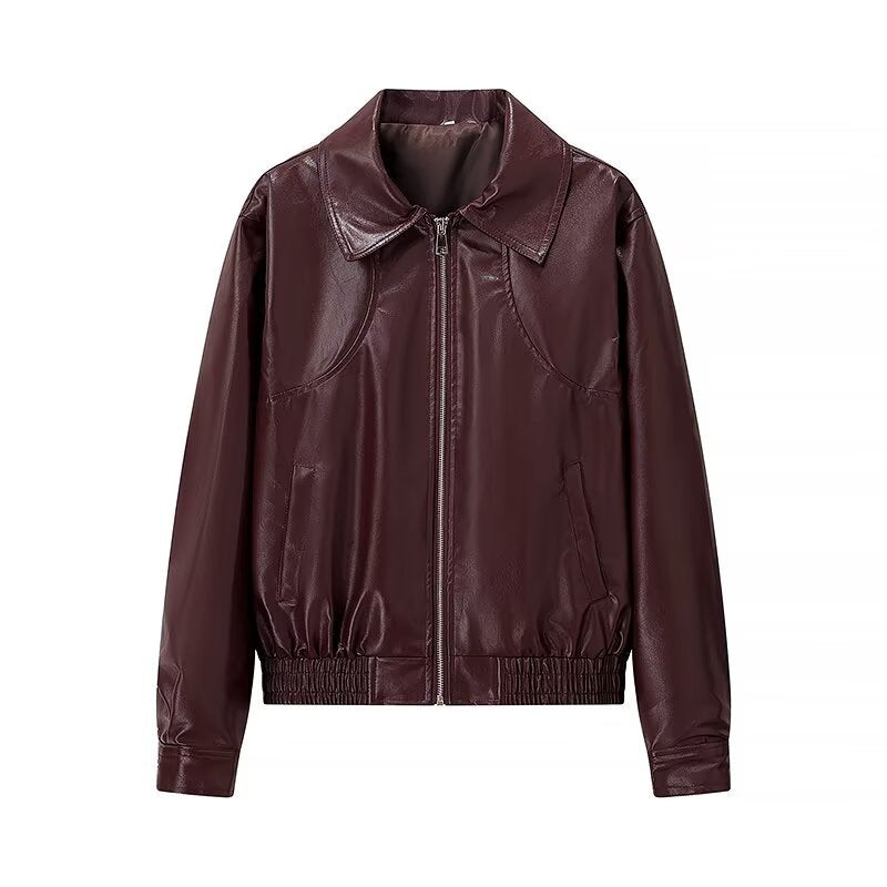Street-Wave Womens Faux Leather Short Jacket With Stylish Zipper For Fashion Forward Women Chic Sleek