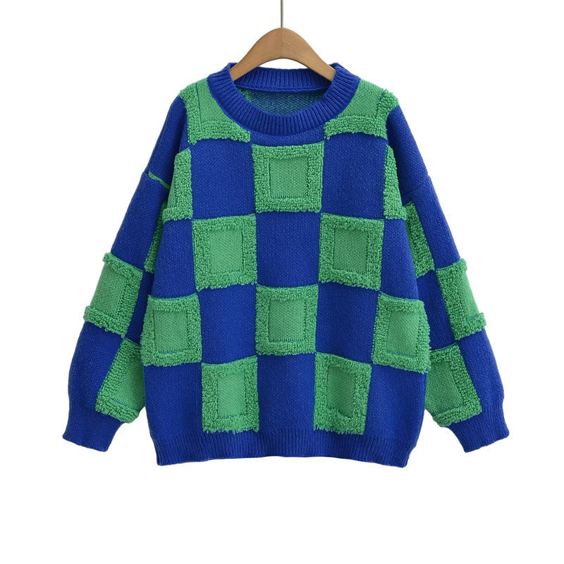 Damen modischer Strickpullover mit grafischem Blockmuster Street-wave - Street-wave