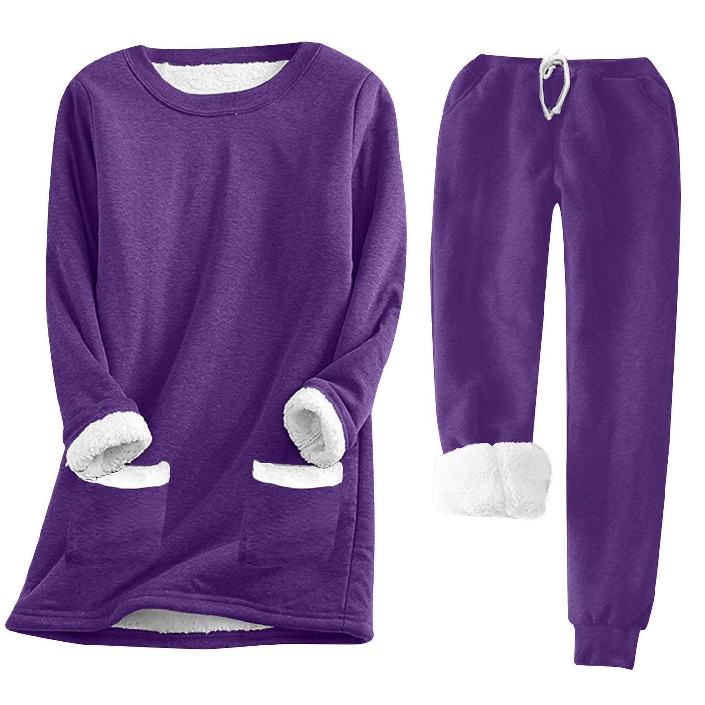 Street-wave Women's Cozy Fleece Lounge Set With Warm Inside Fleece Lining And Pockets