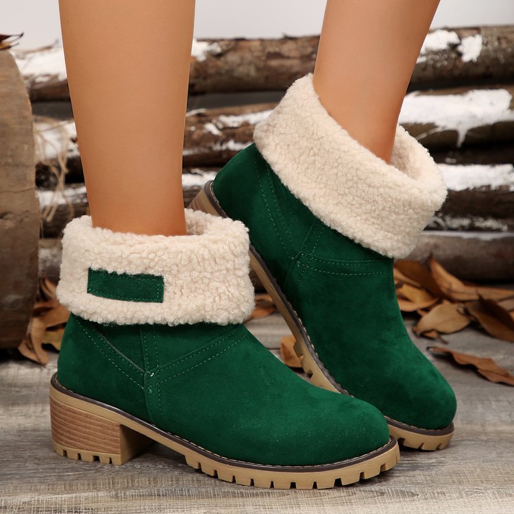Street-wave Womens Warm Ankle Boots With Plush Shearling Collar Cozy Winter Fashion