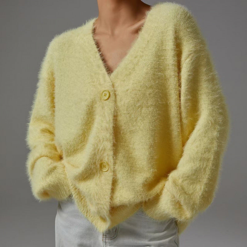 Fluffy Cardigan for Women by Street-Wave Cozy Soft Wool V Neck Oversized Knit Warm Everyday