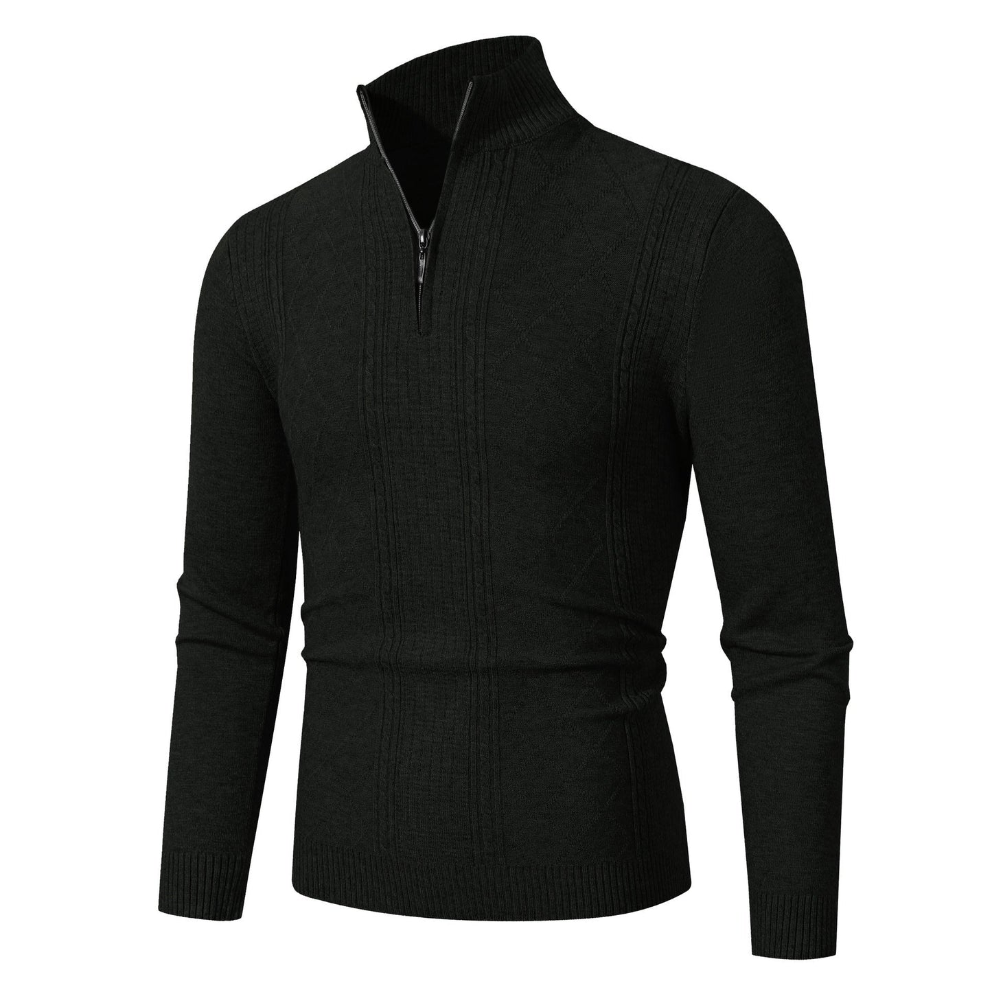 Premium Elegant Men's Knit Sweater With Stand Collar And Zip By Street-wave For Style-Conscious Men
