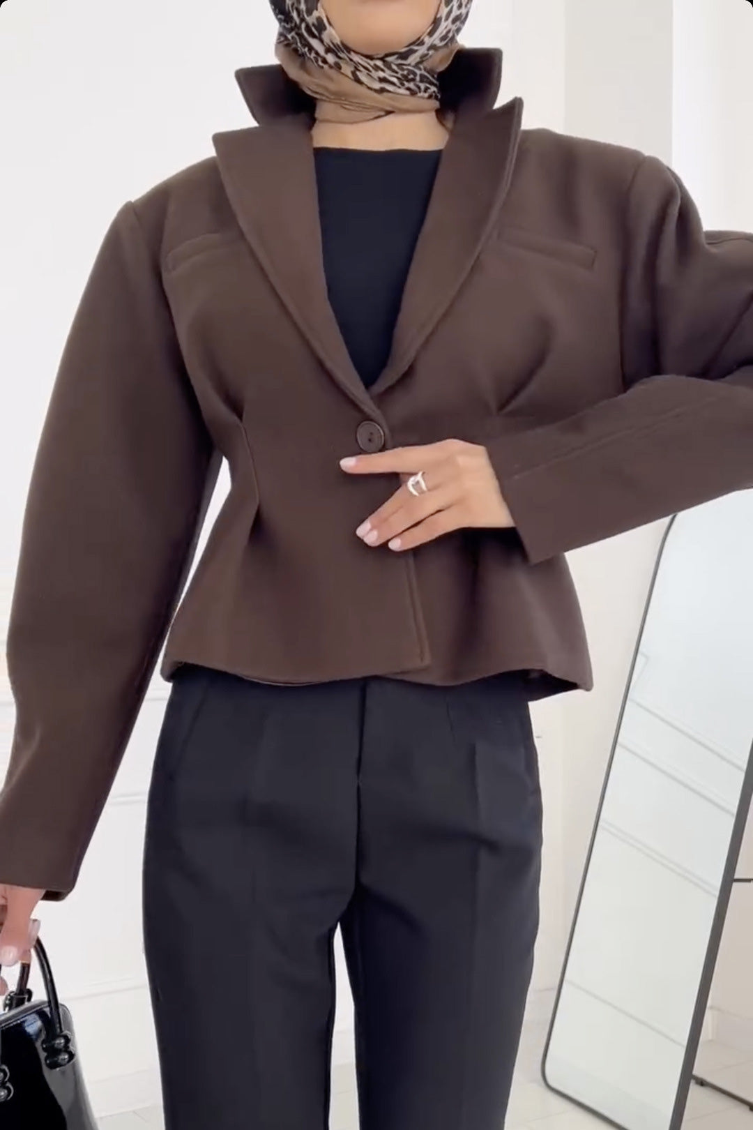 Street-Wave Women's Single-Breasted Wool Coat With One Button And Lapel Collar For Elegant Everyday Wear