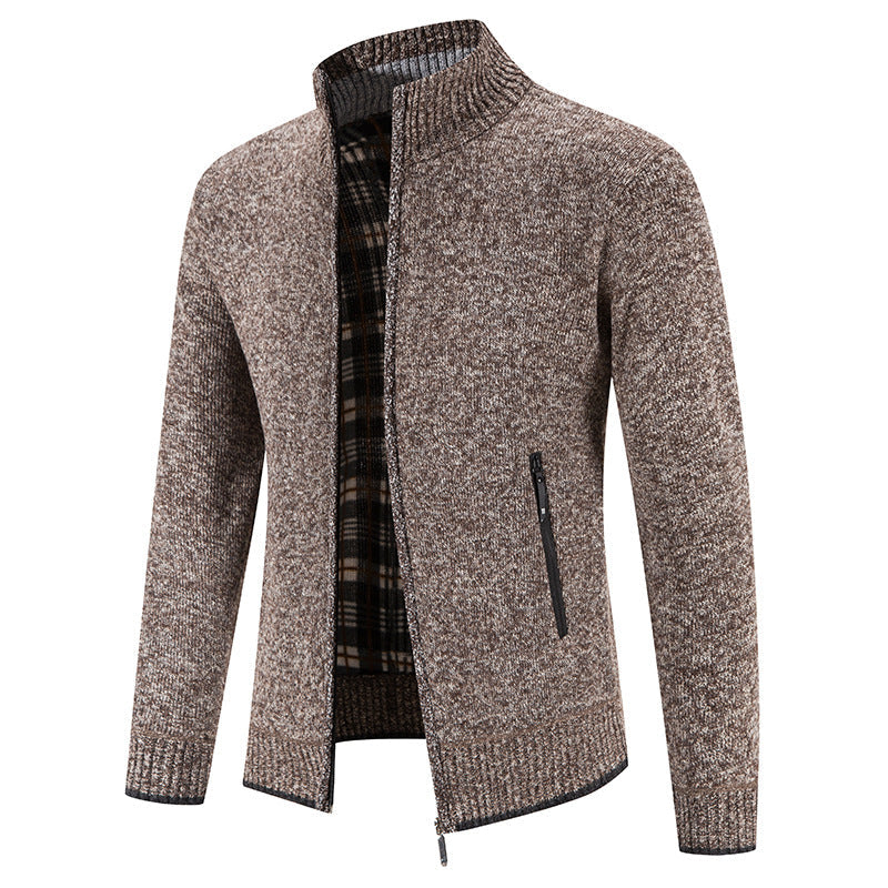 Street-wave Men's Knit Cardigan With High Collar And Zip Pockets For Windproof Warmth