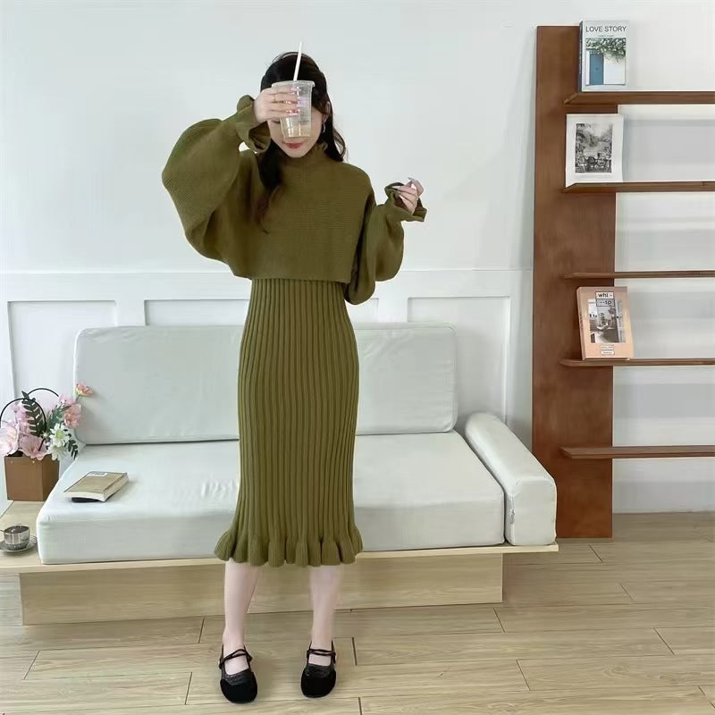 Street Wave Women's Knit Dress With High Neck And Ribbed Texture Cozy Elegant Silhouette