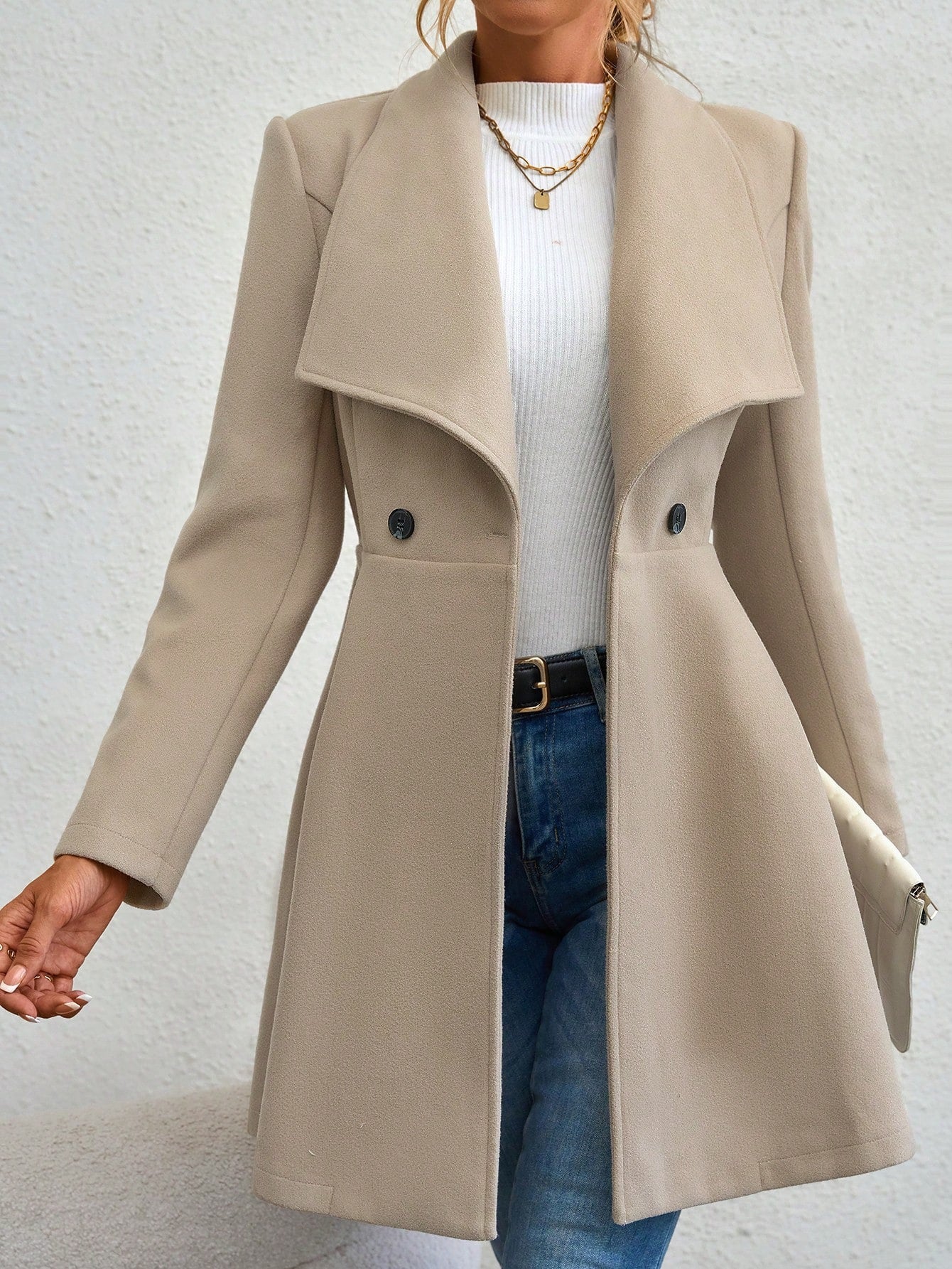Street-wave Women's Fine-Lapel Coat Jacket With Draped Wide Lapel For Modern Fashionistas