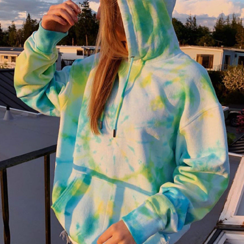 Street-wave Women's Cozy Batik Hoodie Sweatshirt With Soft Fleece Lining Warm Tie-Dye Pullover