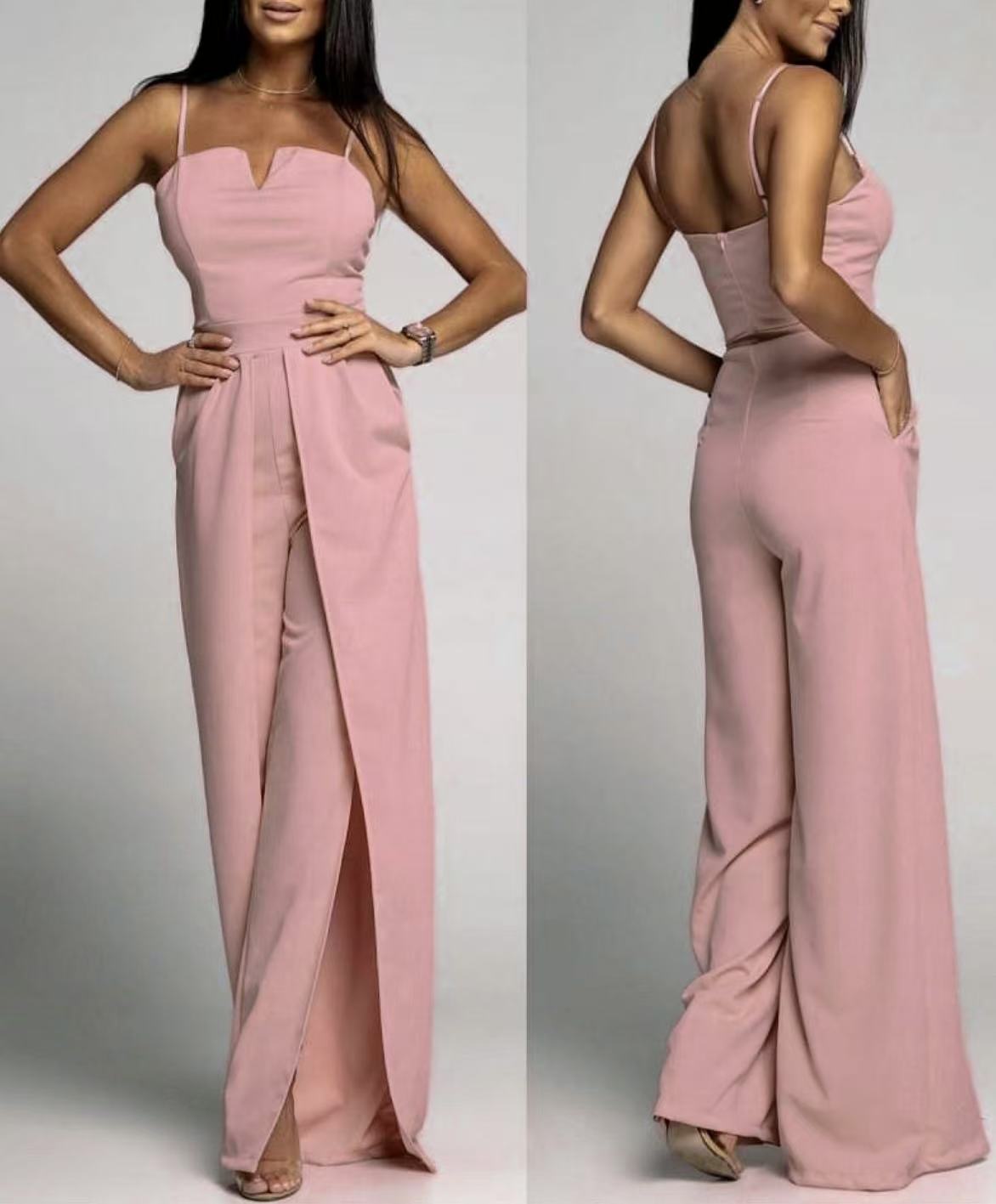 Street-Wave Women's Strapless Wide Leg Jumpsuit With Front Slit Party Ready