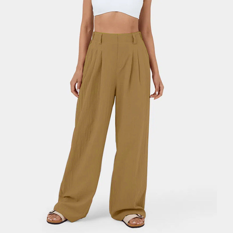 Street-wave Women's Wide-Leg Chino Pants With Elegant Pleats And Practical Side Pockets