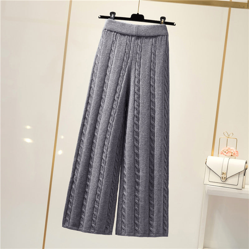 Street Wave Cable Knit Palazzo Pants For Women Ultra Cozy Wide Leg Knit Trousers