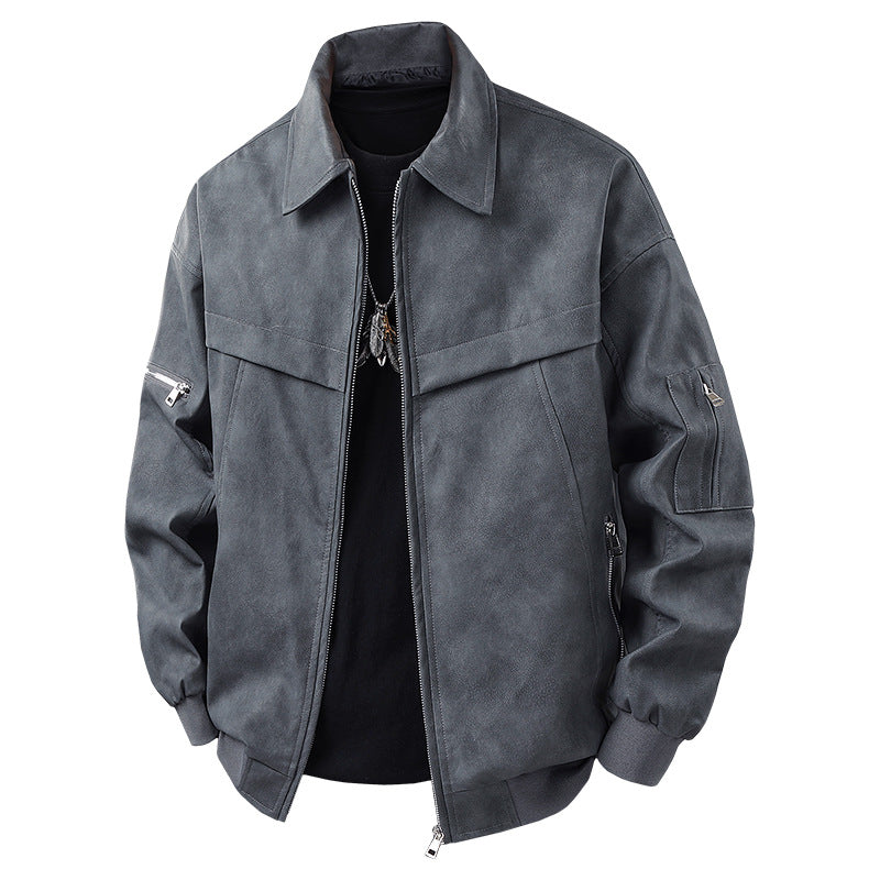 Street Wave Men Faux Leather Biker Jacket With Practical Pockets For Everyday Wear