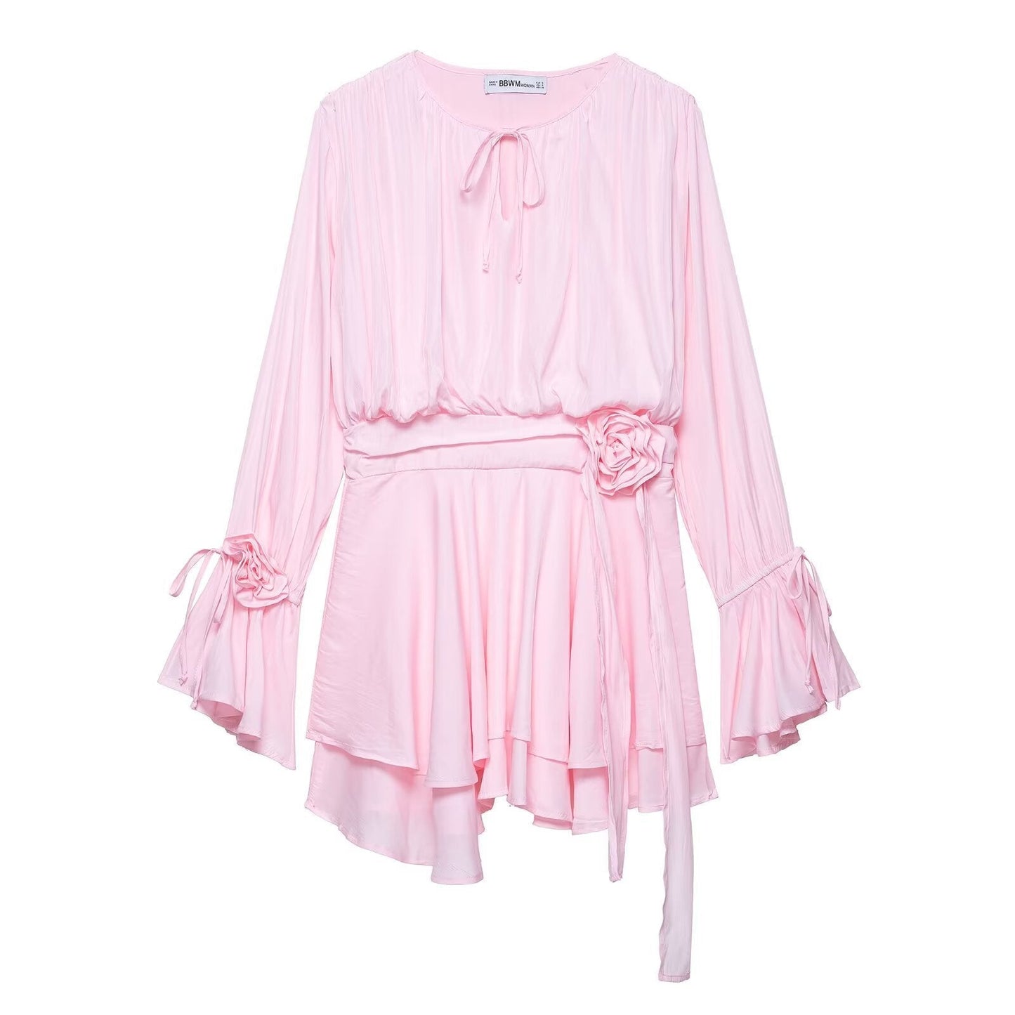 Street-Wave Pink Wrap Dress For Women With Romantic Ruffle Design And Lightweight Silhouette
