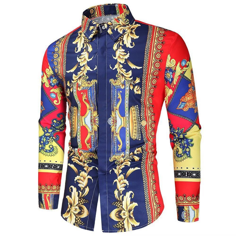 Street Wave Mens Baroque Pattern Long Sleeve Shirt With Modern Fit For Fashion Forward Men