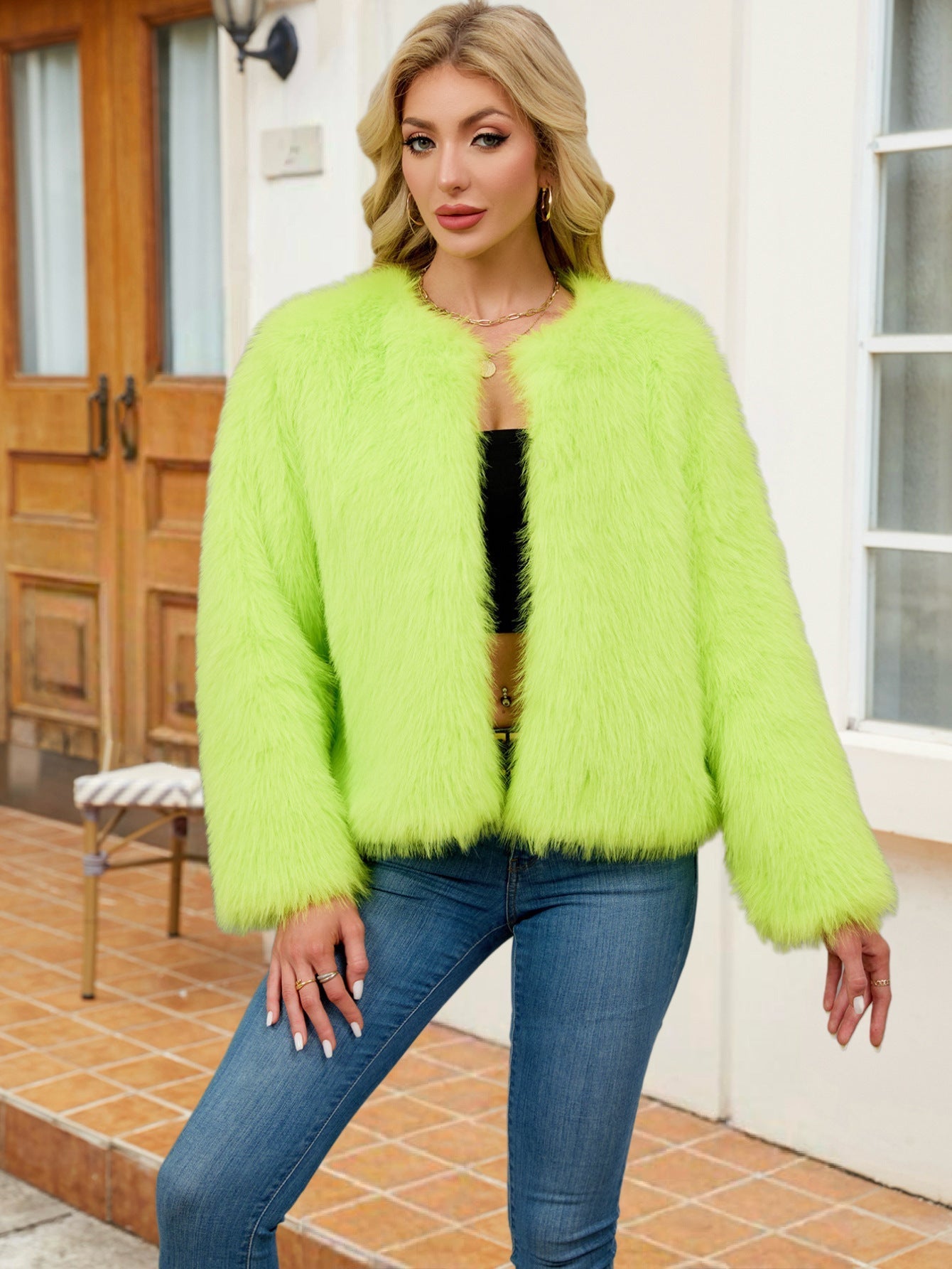 Women Faux Fur Short Jacket Street-Wave Plush Cozy Loose-Fit Chic Premium Warmth For Everyday Style