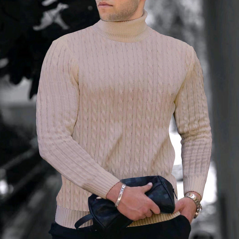 Street-wave Mens Ribbed Turtleneck Sweater With Structured Design For Warm Comfort