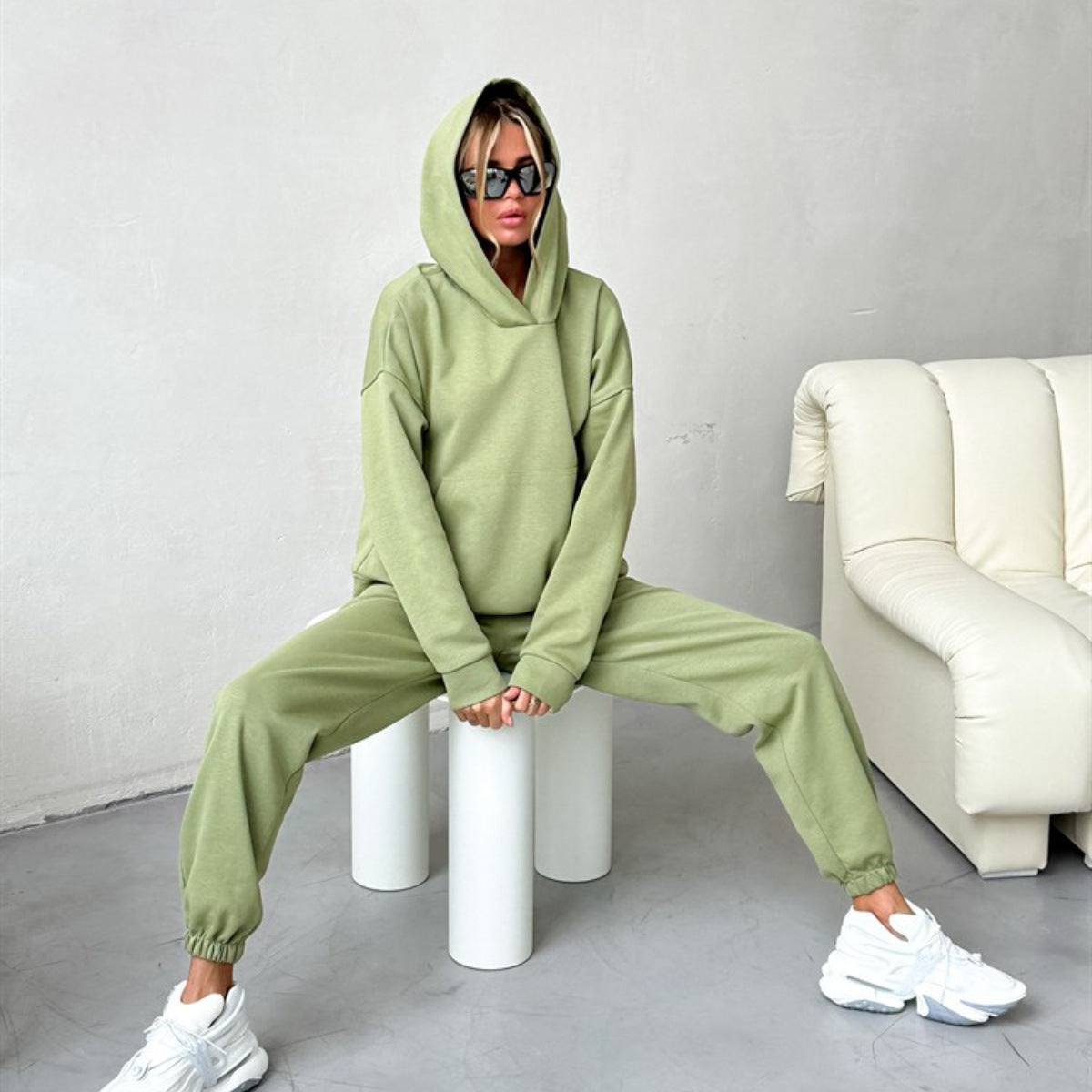 Street Wave Women Cozy Hoodie Tracksuit Set With Elastic Cuffs For All Day Comfort