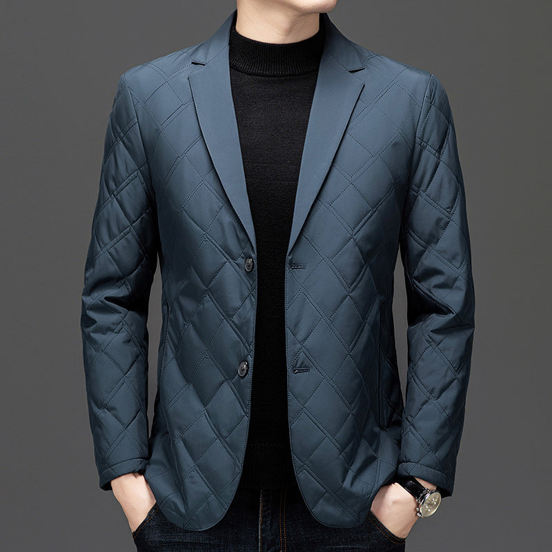Street-Wave Mens Quilted Blazer Jacket Slim Fit Notched Lapel For Smart Casual Office Wear Wardrobe Essential