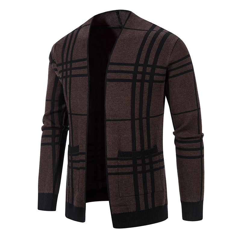 Street-Wave Men's Plaid Knit Cardigan Premium Soft Breathable Polyester Everyday Wear
