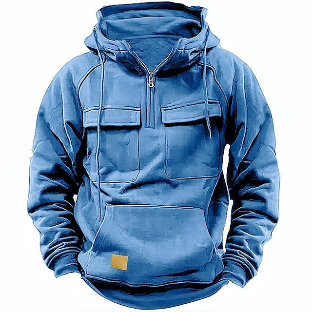 Street-Wave Men's Utility Hoodie With Front Pockets And Half Zip For Adventurers
