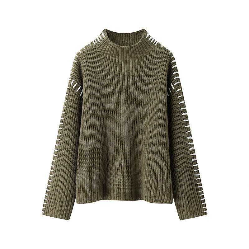 Street Wave Womens High Collar Chunky Knit Sweater For Cozy Winter Wear With Decorative Details
