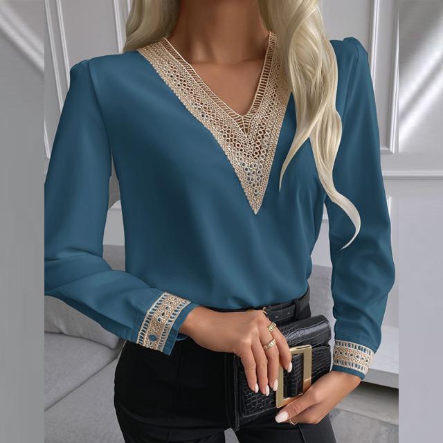 Street-Wave Women Elegant Lace Trim Blouse For Office Wear Timeless Chic Top For Any Occasion