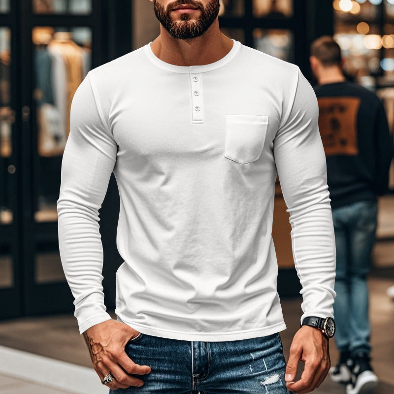 Street-Wave Mens Henley Long Sleeve Shirt With Chest Pocket