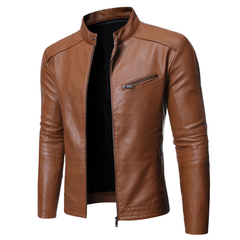 Street-wave Men's Faux Leather Motorcycle Jacket With Modern Stand Collar For Stylish Durable Bikers