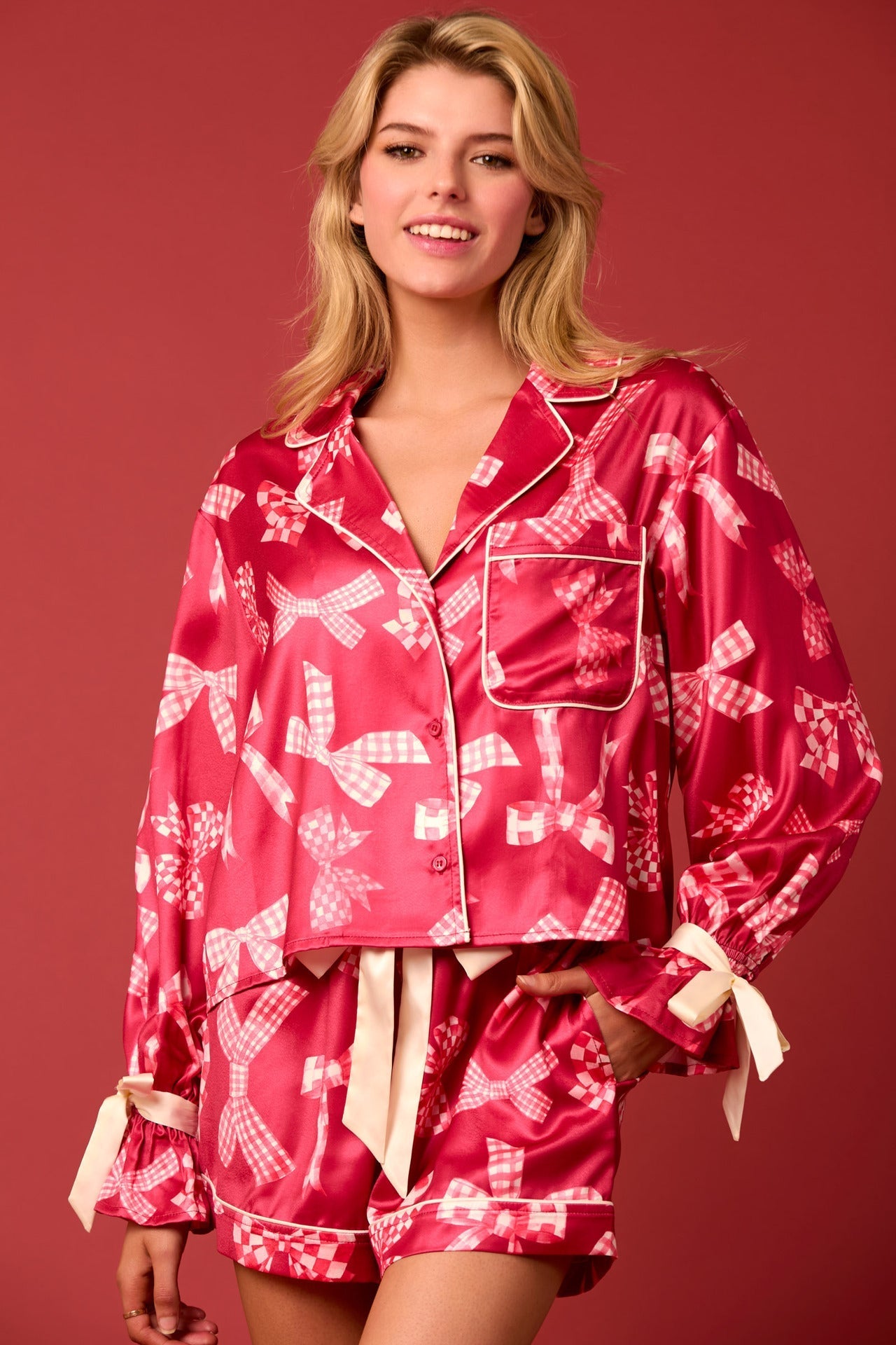 Street-wave Women's Christmas Pajama Set with Festive Motif and Ruffle Details For Cozy Comfort