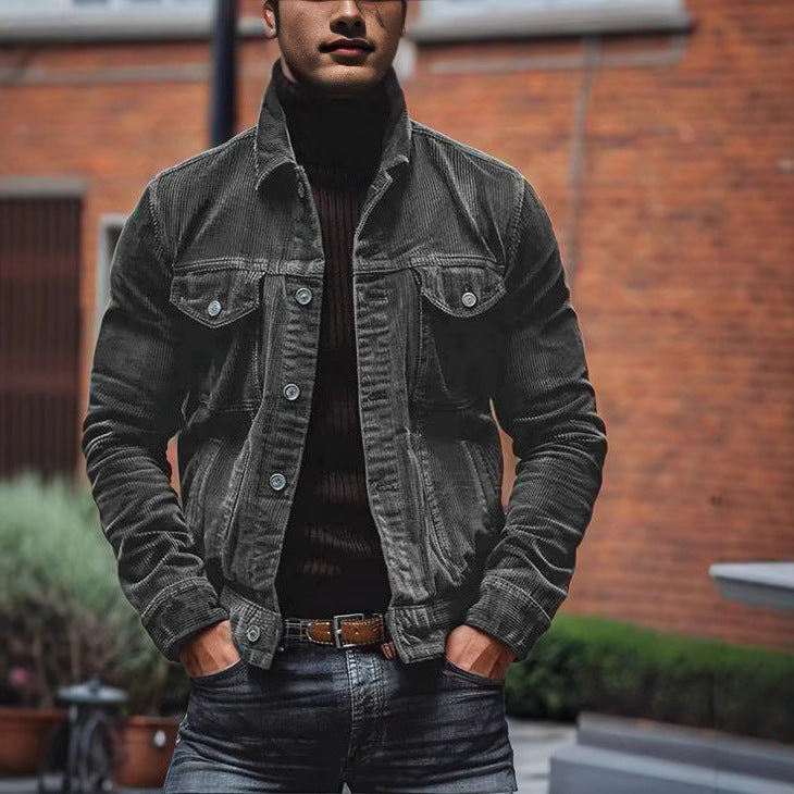 Street Wave Corduroy Jacket For Men With Classic Fit And Versatile Chest Pockets