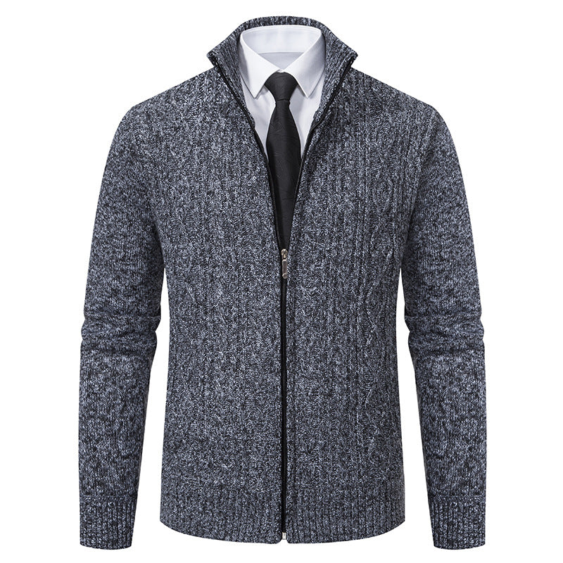 Street Wave Mens Knit Cardigan With High Collar Zip Front Premium Cotton Blend Modern Style