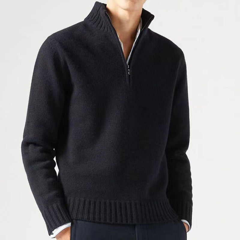 Street-Wave Mens Wool High-Collar Zip Sweater For Cold Days Cozy Warmth Modern Style