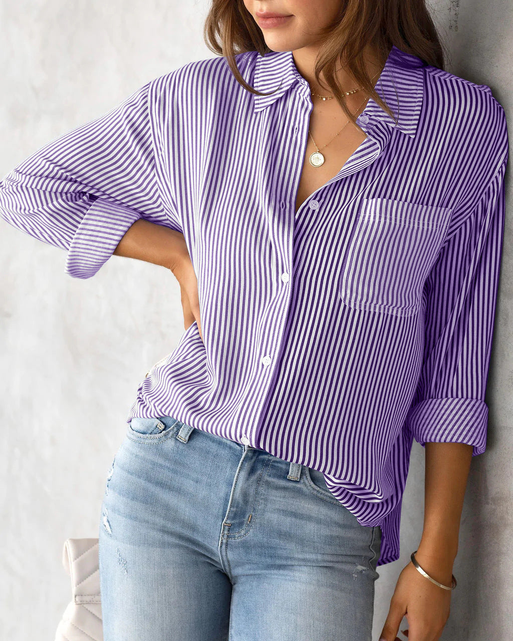 Street-wave Womens Button Down Shirt With Vertical Stripes Casual Yet Chic Fit For Women