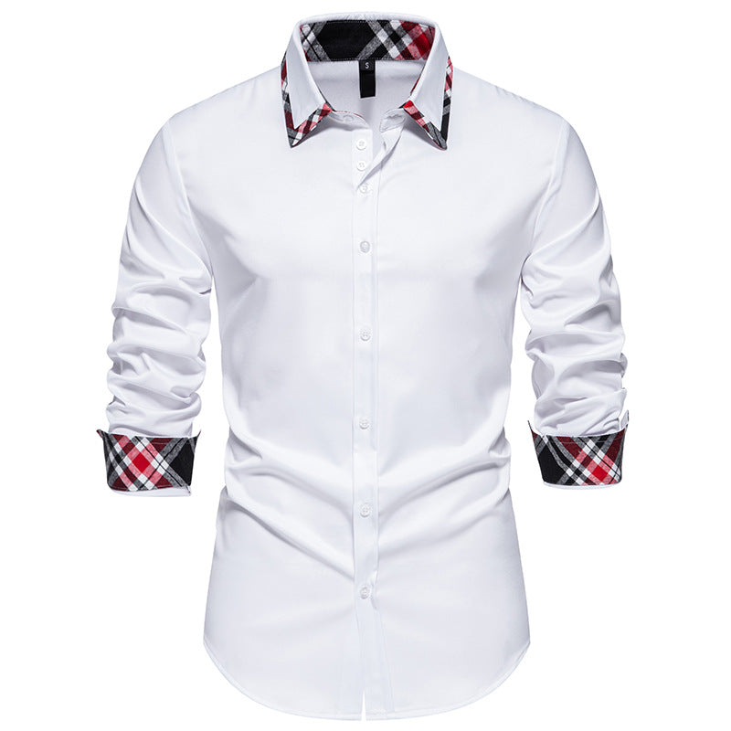 Streetwave Men's Elegant Long Sleeve Shirt With Contrasting Plaid Details For Office And Casual Wear