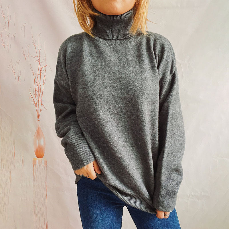 Street-wave Warm Knit Sweater For Women Solid Color Rollneck Cotton Acrylic Blend Cozy Everyday Comfort