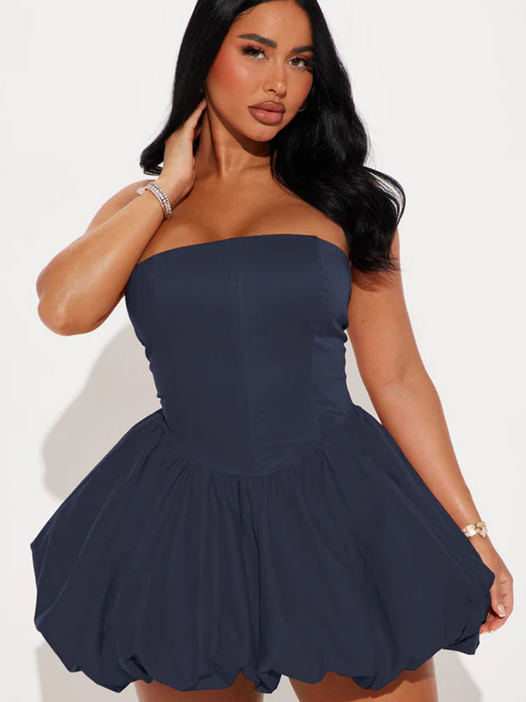 Street Wave Strapless Babydoll Dress With Voluminous Hem For Party Ready Flattering Women