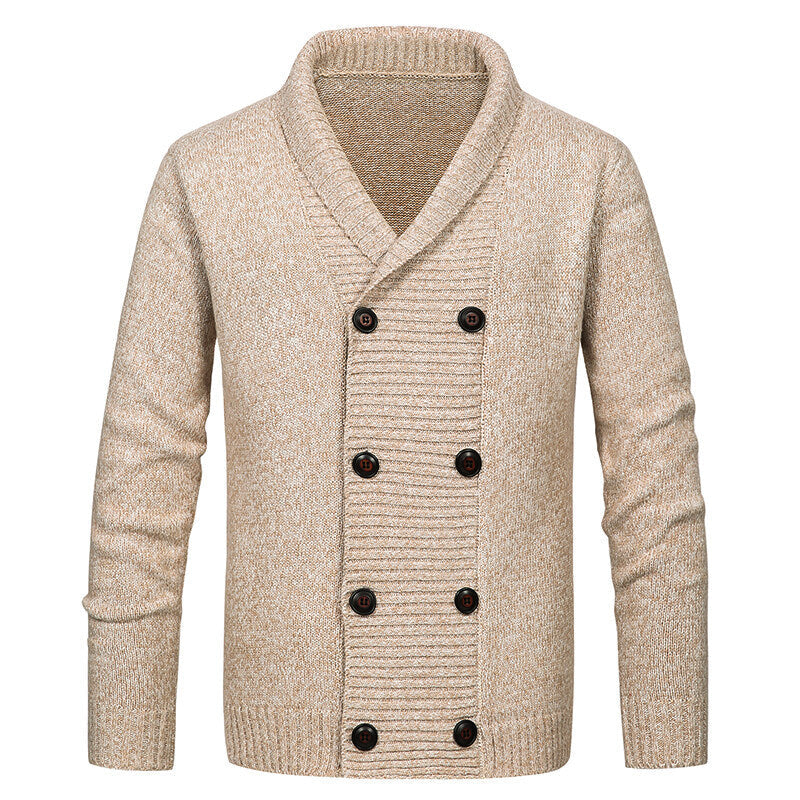 Street-Wave Mens Knit Cardigan With Shawl Collar And Decorative Buttons Breathable Cotton Blend Everyday Comfort