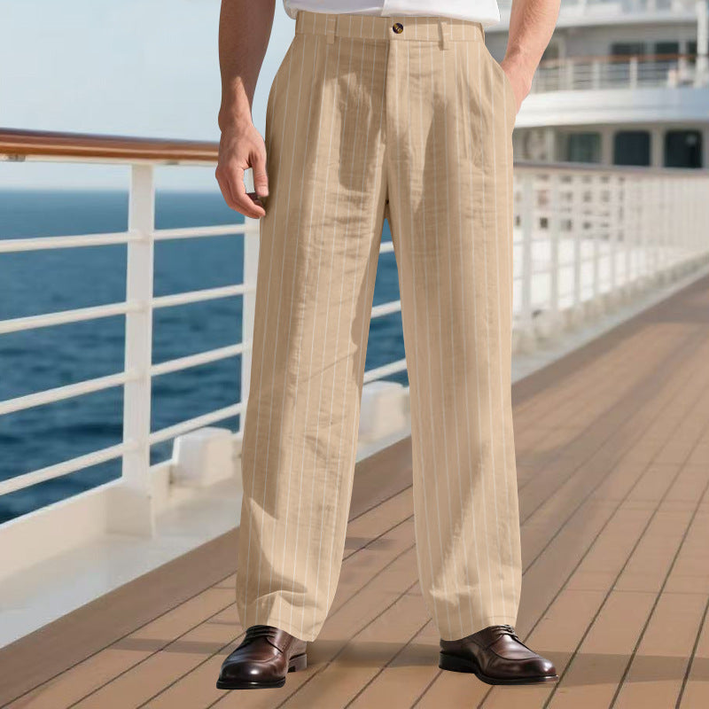 Street-wave Slim Pinstripe Dress Pants for Modern Men - Elegant Comfortable Formal Trousers