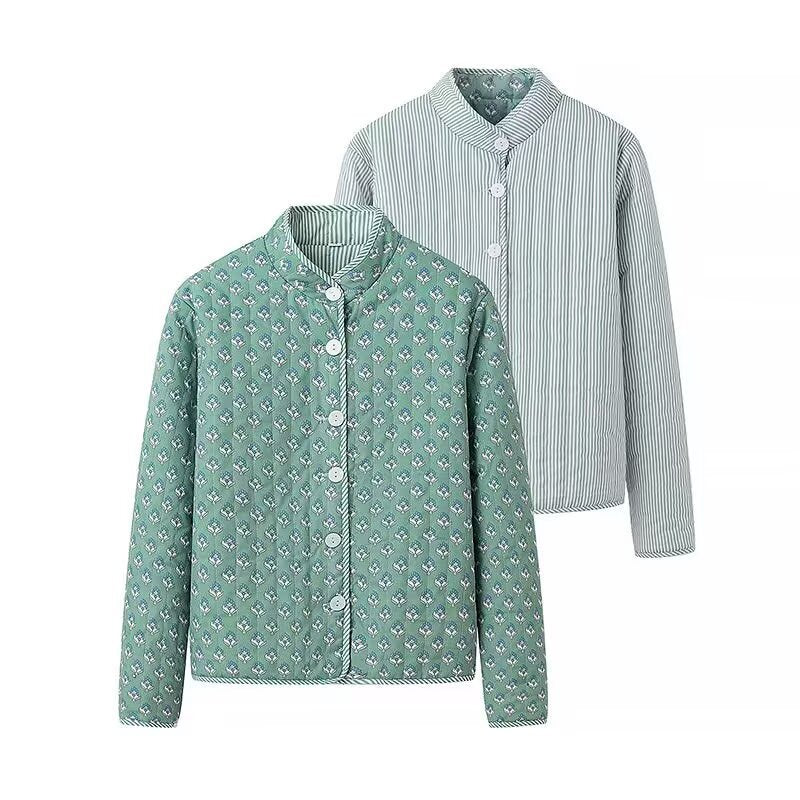 Street-wave Women's Reversible Cotton Jacket With Elegant Print Dual Design Versatile Outerwear