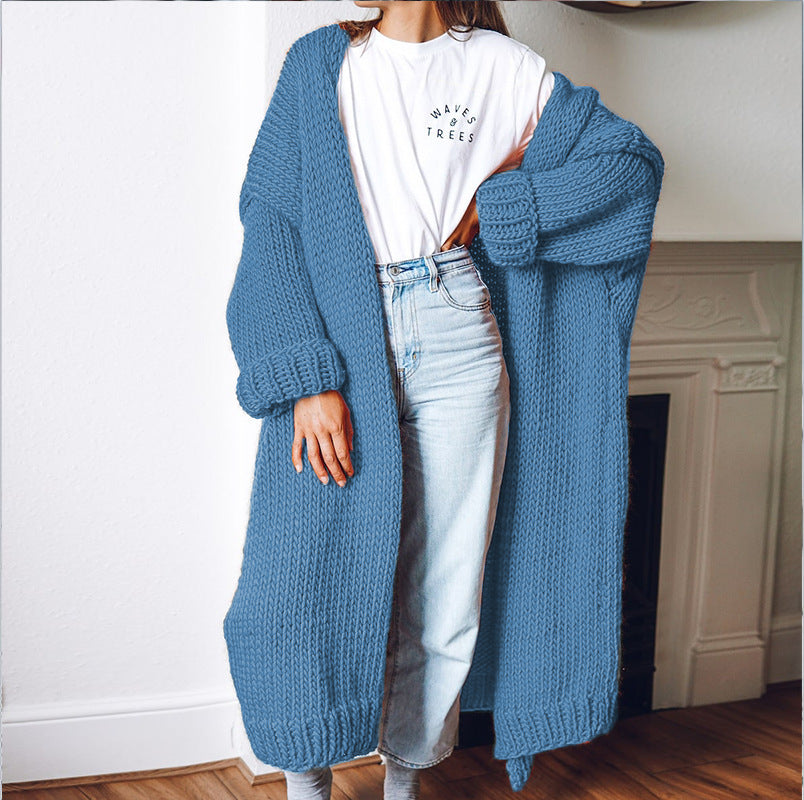 Street Wave Womens Chunky Knit Cardigan Coat With Open Front And Deep Pockets For Comfort