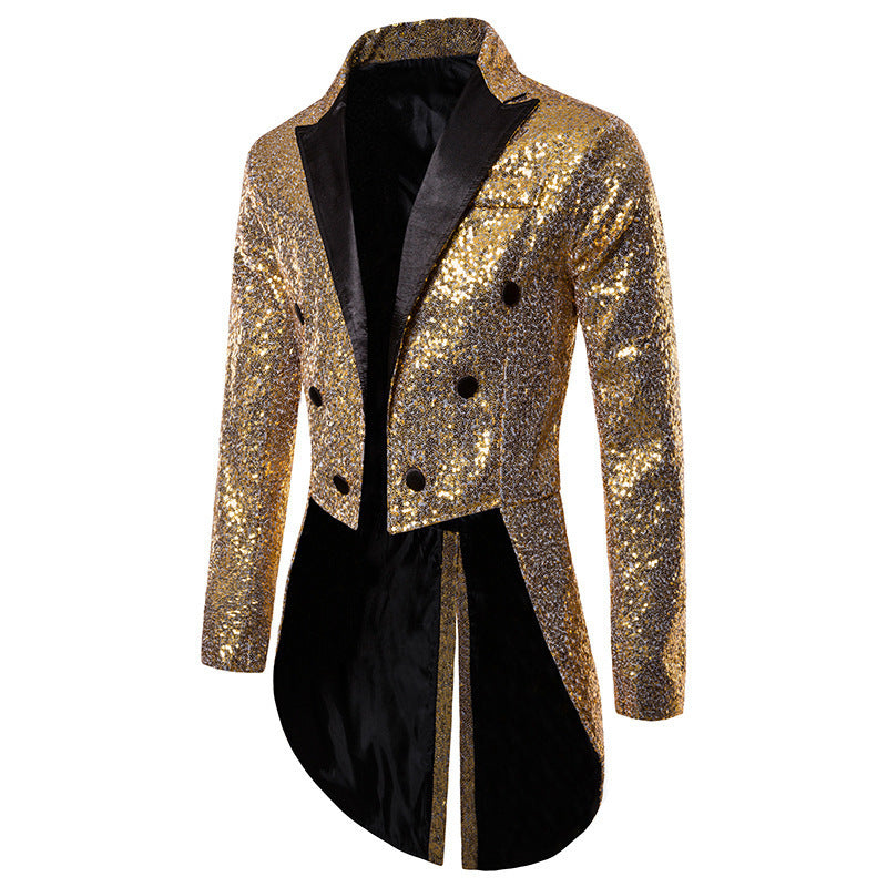 Street Wave Sequin Blazer for Men With Elegant Cut and Asymmetric Design Glamorous Party Jacket