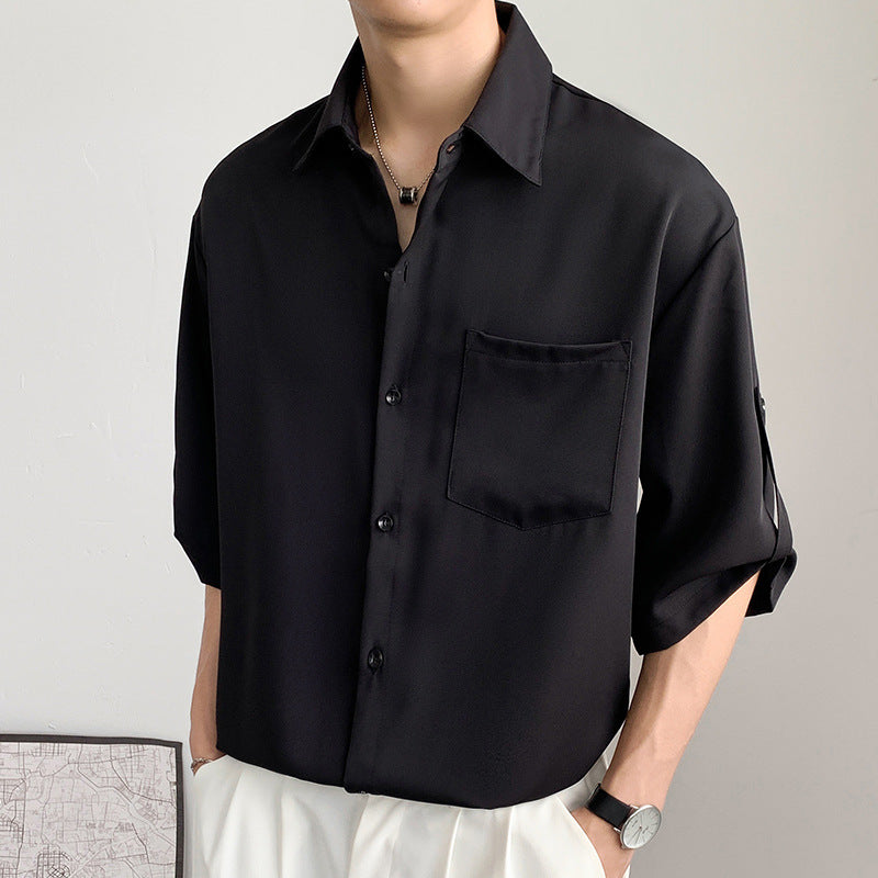 Men's Short Sleeve Shirt Lightweight Silky Fabric Button Closure Relaxed Fit Casual Summer Top