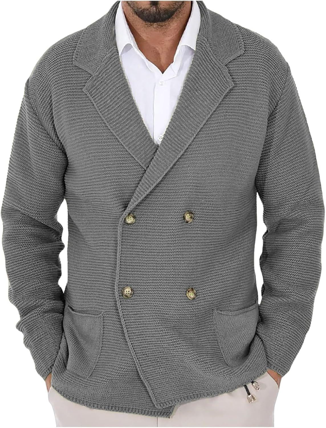 Street-wave Mens Shawl Collar Knit Cardigan With Soft Cotton And Decorative Buttons