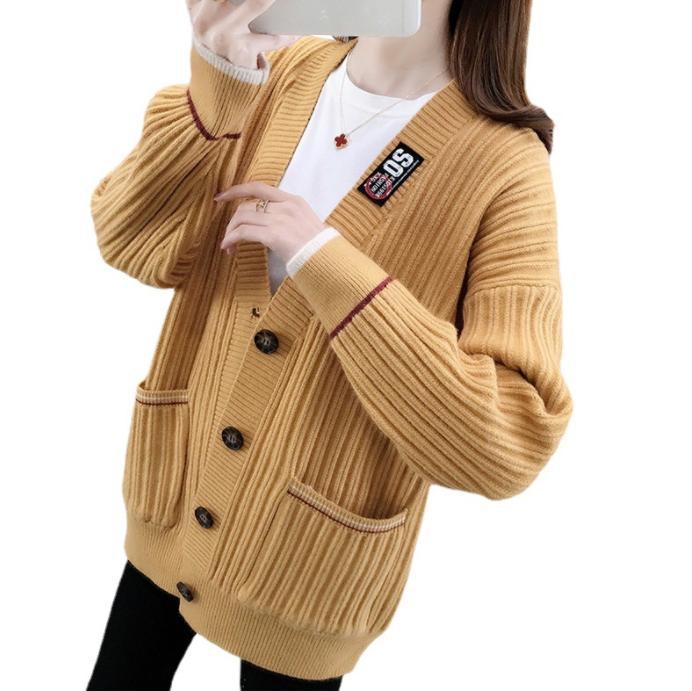 Street-wave Women's Cardigan With Structured Rib Knit And Practical Pockets For Cozy Everyday Style